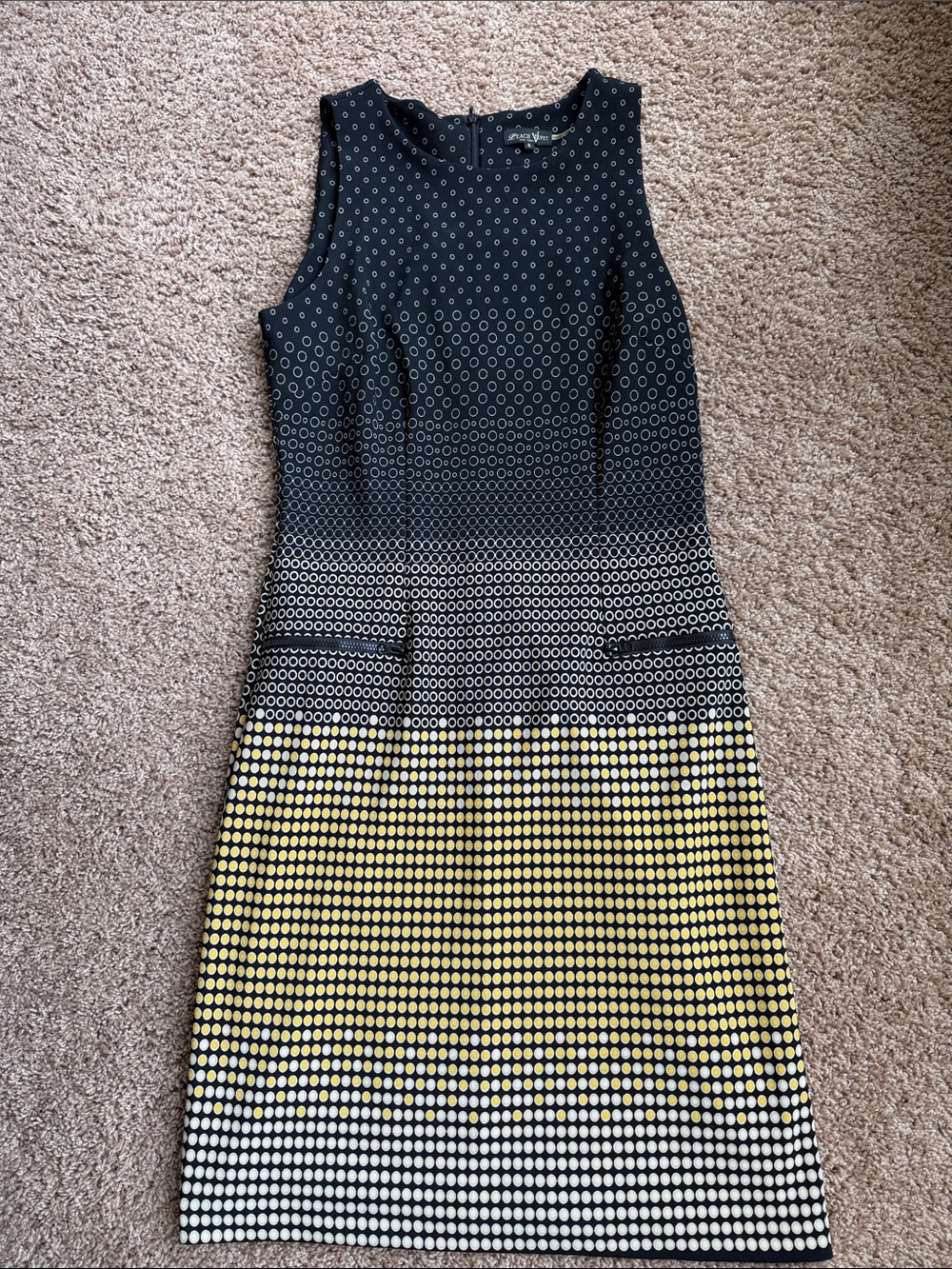 Sleeveless Black and Yellow Ombre Dot Sheath Dress Size 6